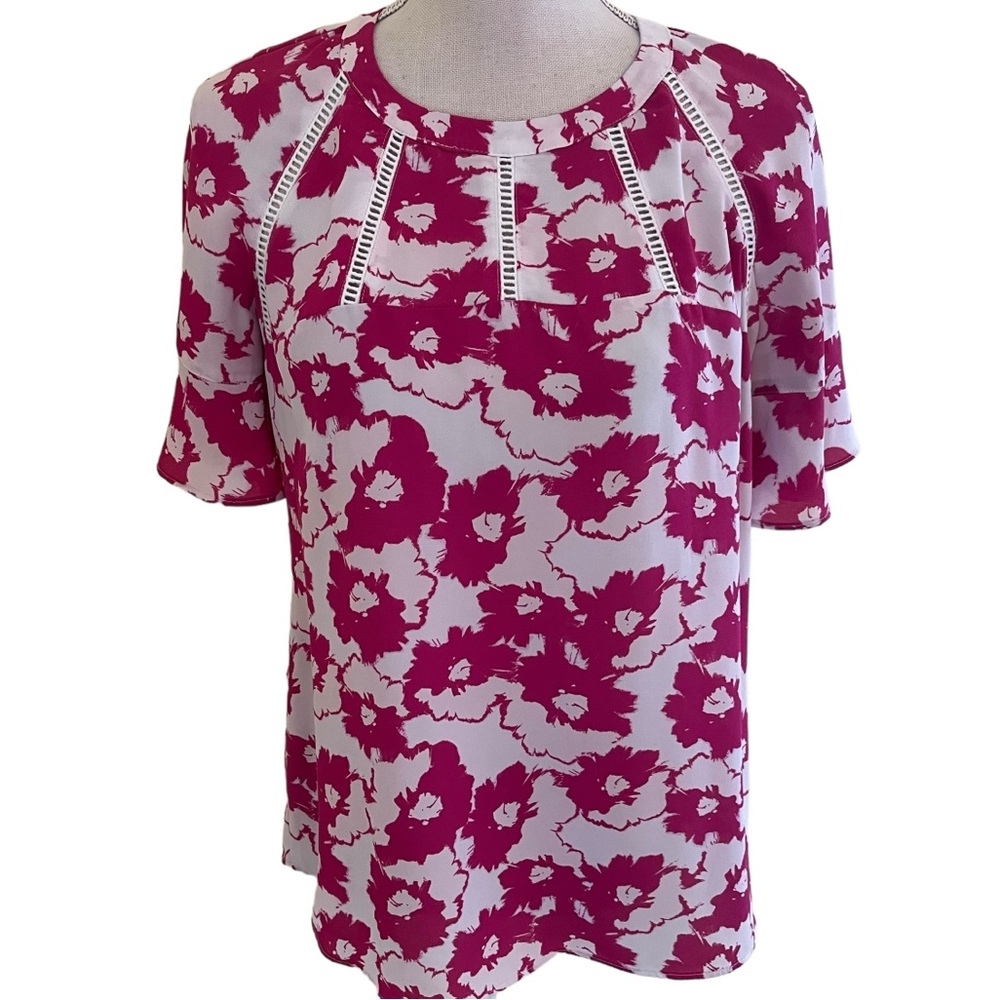 Banana Republic Factory Magenta/Floral Bell Sleeve Blouse S